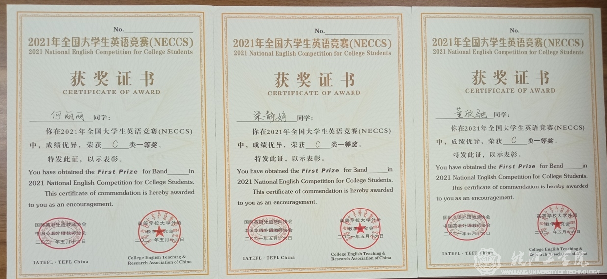 贝博官网在2021全国大学生英语竞赛中荣获省级一等奖